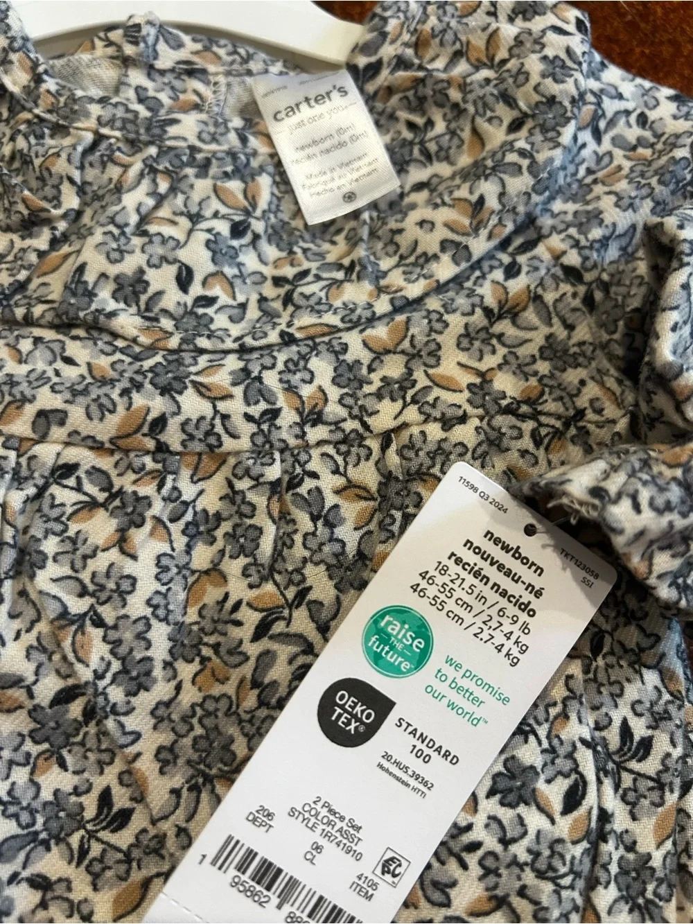 Carter's Blue Floral Long-Sleeve Bodysuit with Cream Tights